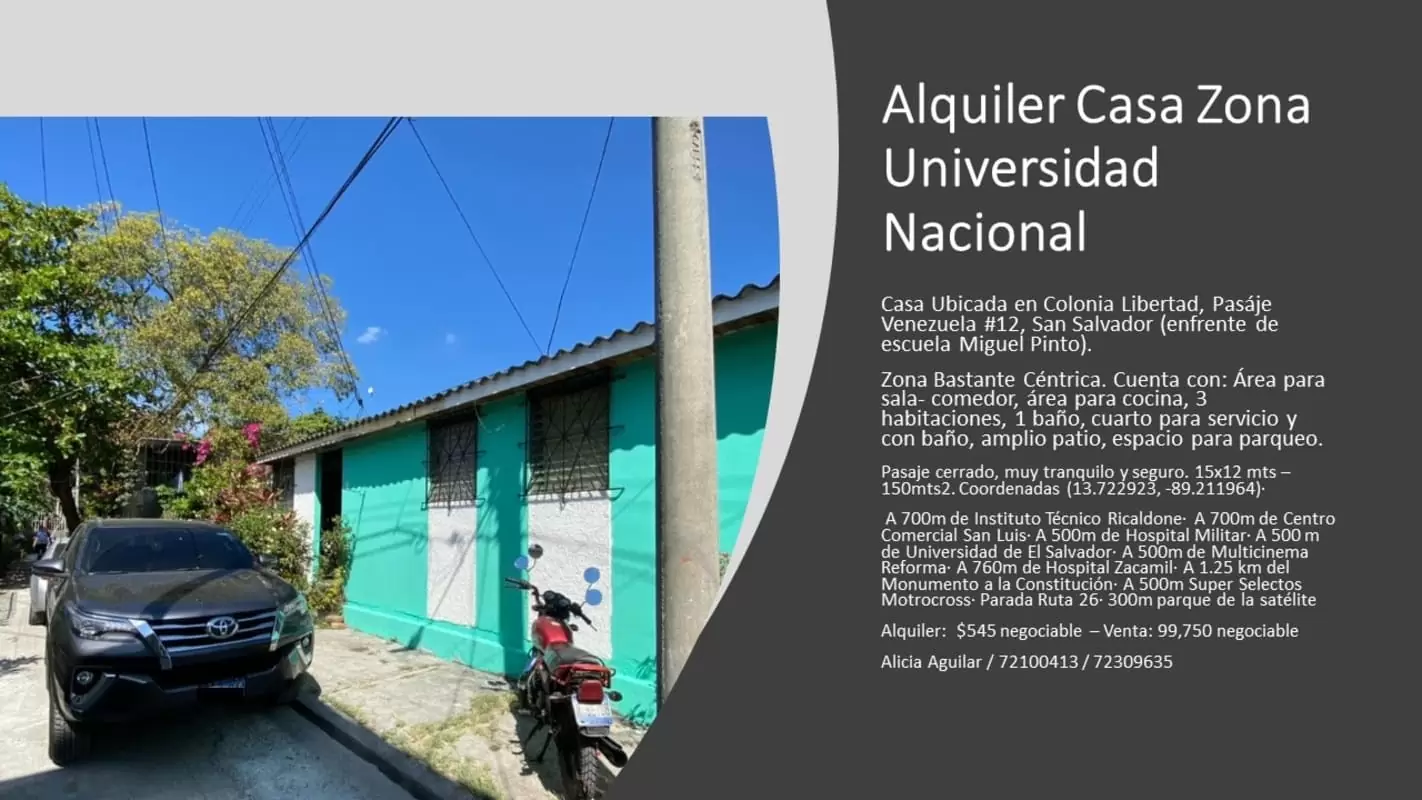 $545.00 Alquiler de Casas en San Salvador | Alquiler o Venta Casa 3 Habitaciones Colonia Libertad Pasaje Venezuela